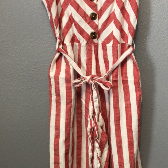 kensie jeans romper Women's M Medium red white striped chevron wide legs linen - Picture 3 of 11